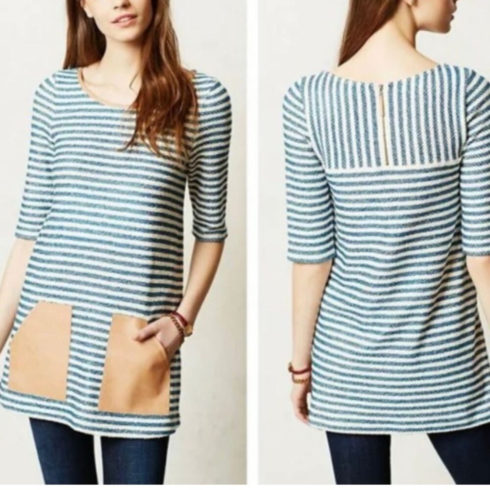 Anthropologie Tunic Top with Faux Leather Pockets